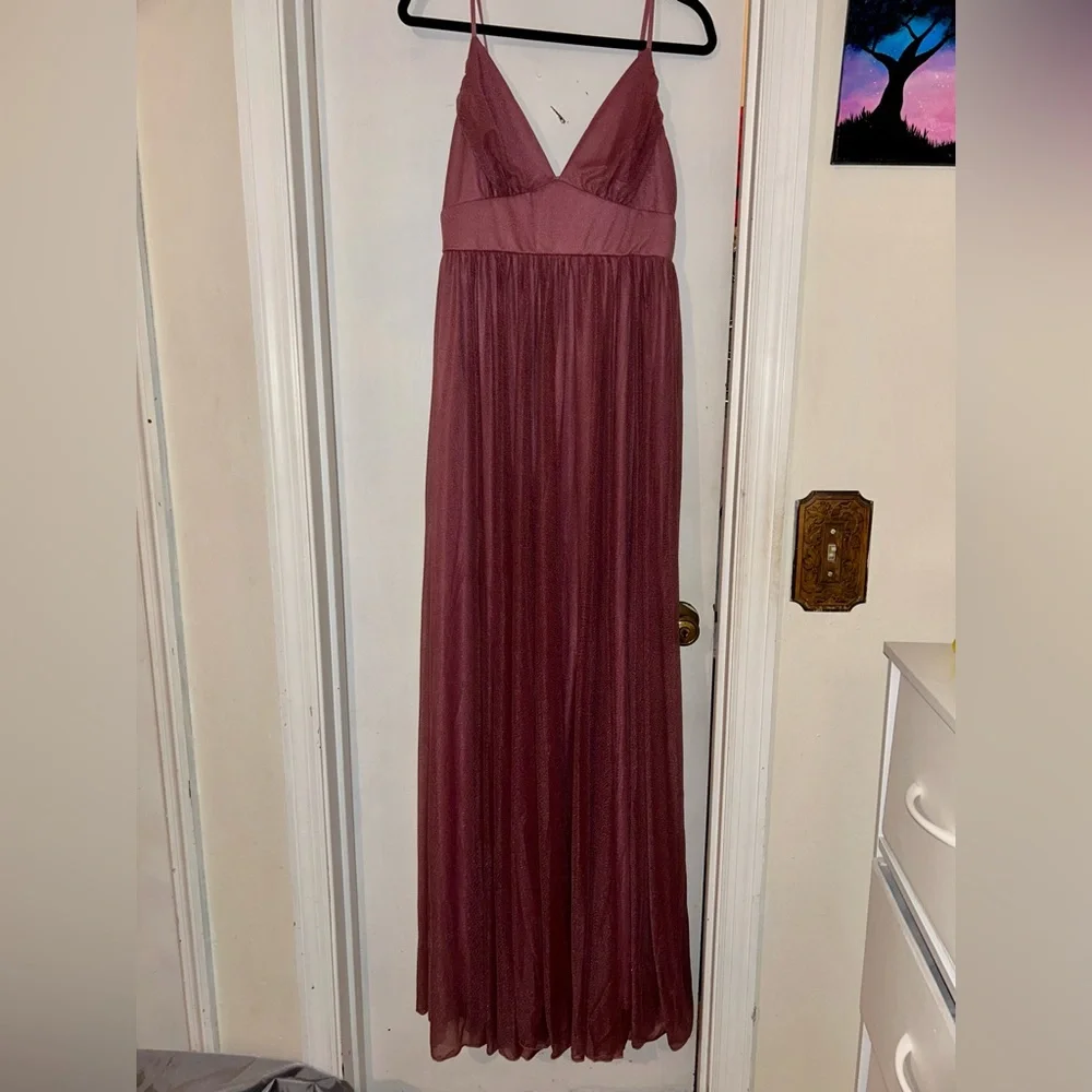 Pink Ruched Maxi Gown with Spaghetti Straps for Prom - Picture 5 of 6